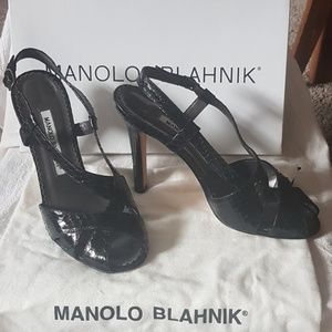 Manolo Blahnik Black Python Heels, 36